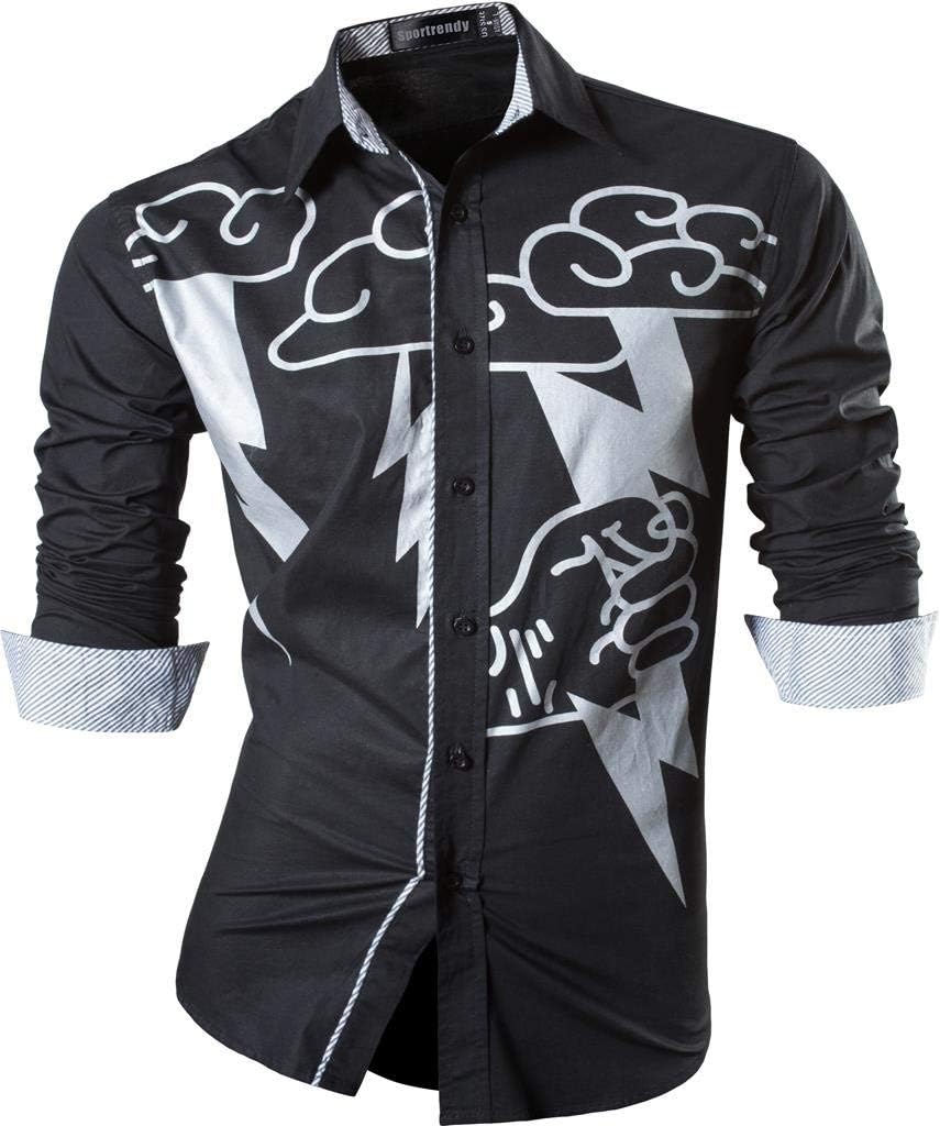 Sportrendy Men Casual Slim Dragon Tattoo Long Sleeve Button Down Dress Shirt JZS041