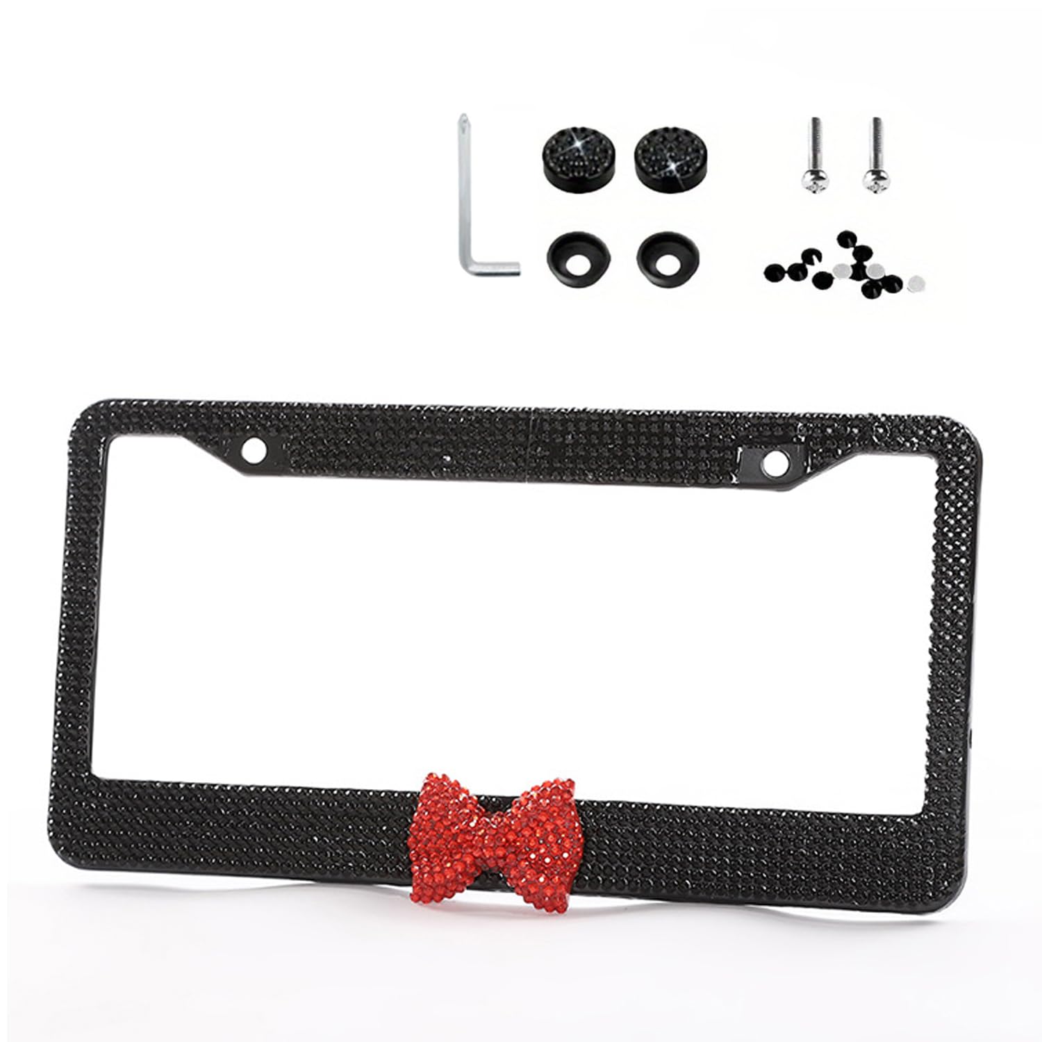 Photo 1 of 1 Pack Diamond License Plate Frame with Bow Tie, Luxury Black Glass Crystal Rhinestone Bling License Plate Frame, Stainless Sparkly Bedazzled License Plate Frames for Women Cute with Anti Theft Screw