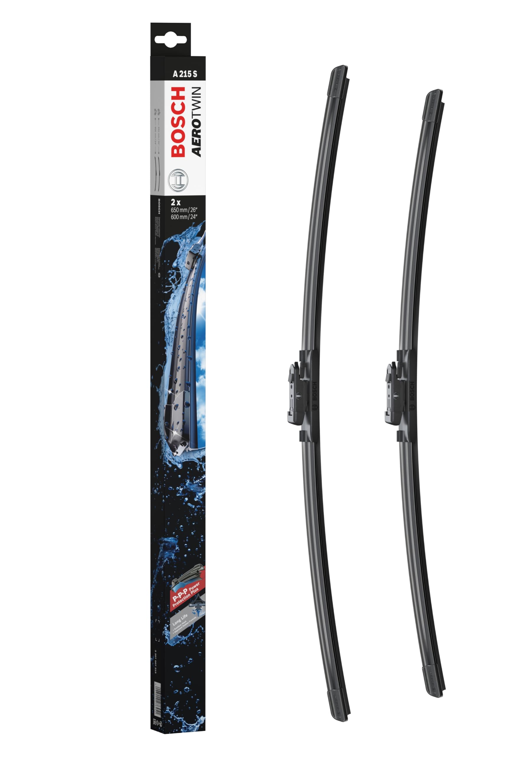 Bosch Wiper Blade Aerotwin A215S, Length: 650mm/600mm – Set of Front Wiper Blades - Only for Left-Hand Drive (EU)