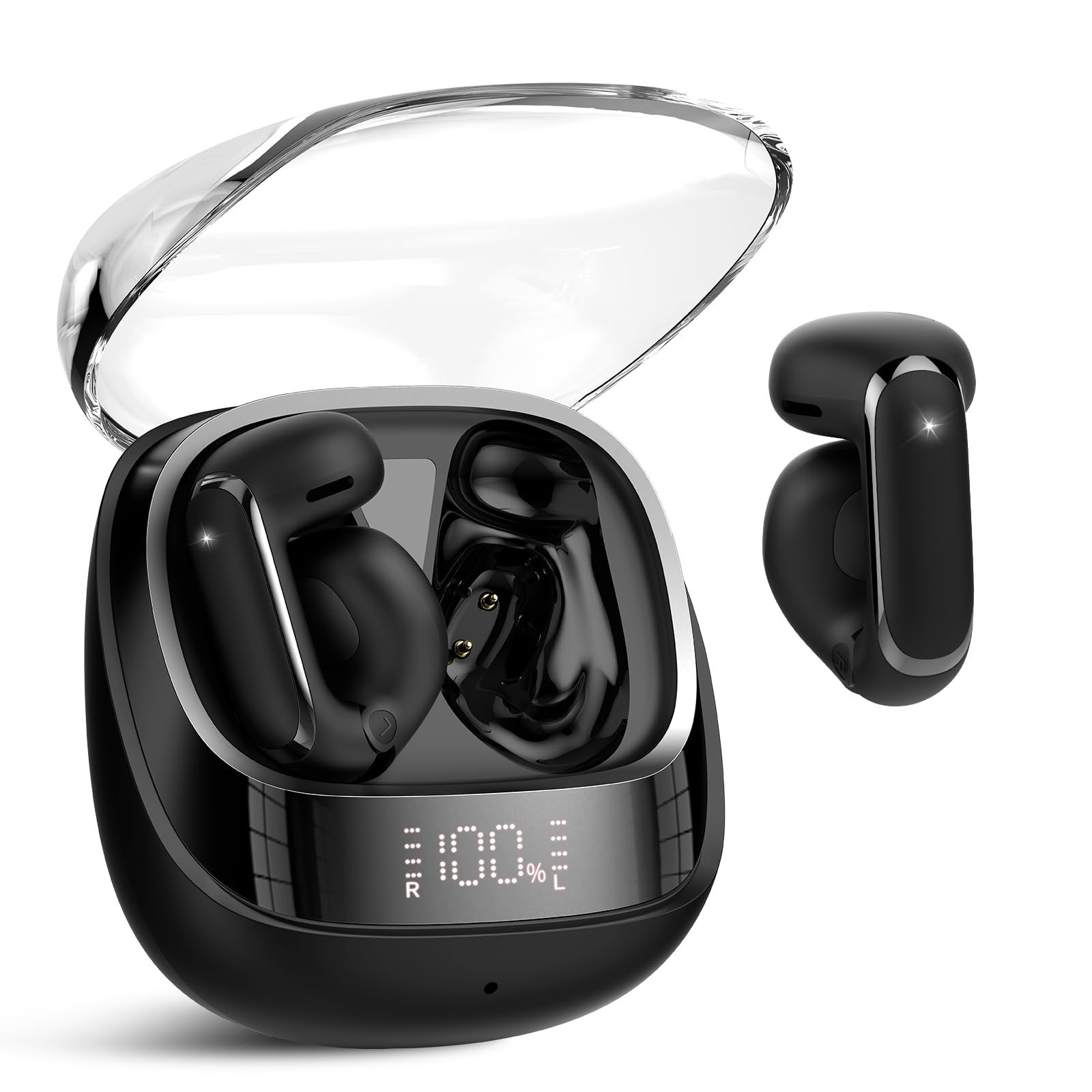 Photo 1 of Wireless Earbuds, Clip On Ear Headphones, Bluetooth 5.4 HiFi Stereo Earbuds, 42H, LED Display Ear Buds, Comfortable Lightweight, IP7 Waterproof Open Ear Earphones, Earbud for Workouts Running, Black