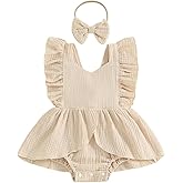 Douhoow Infant Baby Girl Romper Baby Ruffle Bodysuit Jumpsuit One-Piece Cotton Linen Clothes