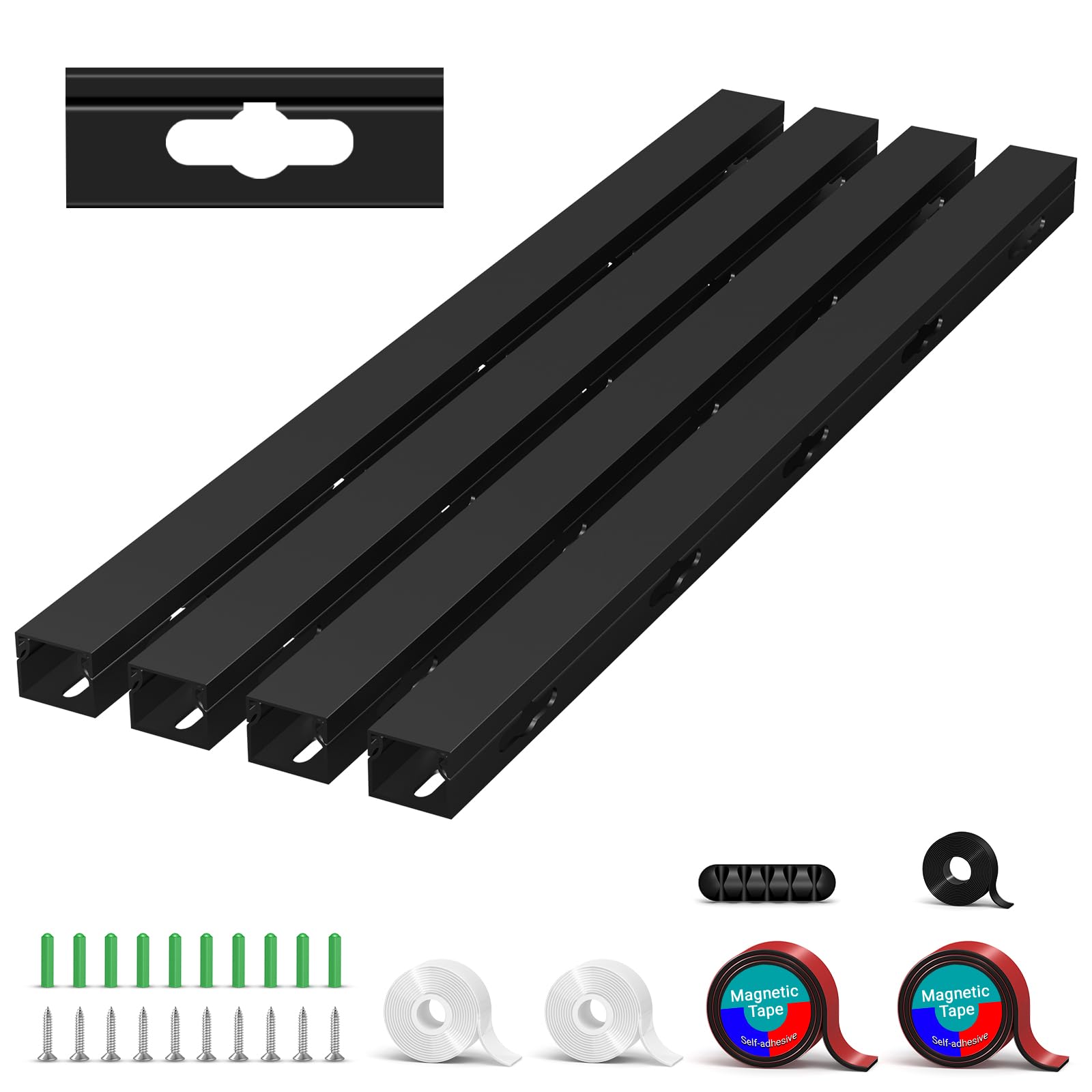 Photo 1 of Cable Raceway - Magnetic Cable Management Under Desk with Upgraded Aesthetic Large Hole, Cord Organizer Kit for Hiding Computer, Gaming Desk, Network, Power Cord, TV - 4PCS 4x15.7in Black