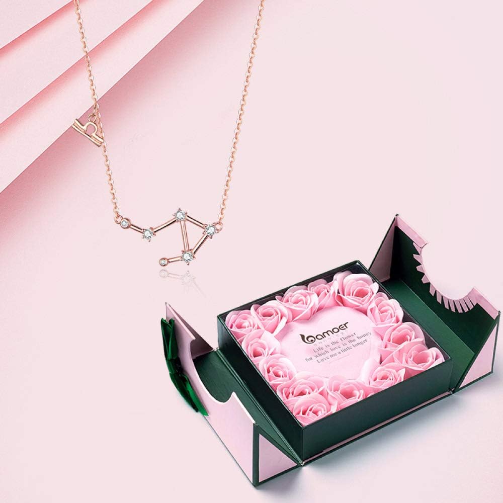 PEIRU Women's 12 Horoscope Necklace 925 Silver Zodiac Sign Constellation Necklace Astrology CZ Pendant Necklace Star Necklace Birthstone Necklace Birthday Gift,Libra