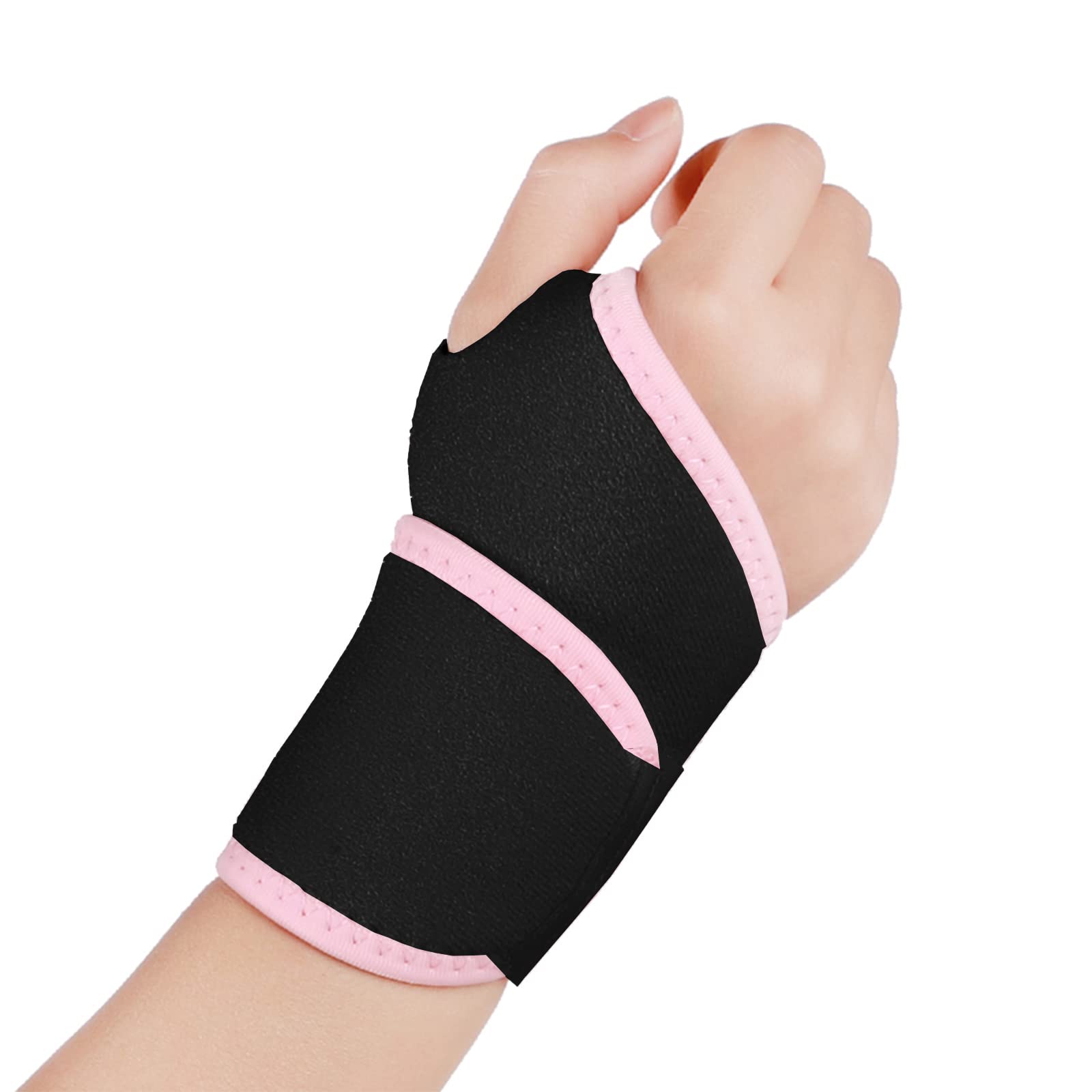 yeloumiss Wrist Support Brace 2 Pack Adjustable Wrist Strap Carpal Tunnel Wrist Support for Sports Protecting Arthritis Tendinitis Pain Relief, One Size Fits Left or Right Hand (Pink)