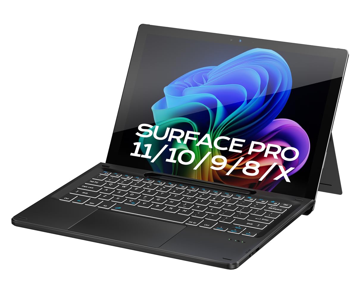 Photo 1 of Doohoeek Surface Pro 11/10/9/8/X 13 Inch Keyboard, Bluetooth Keyboard with Touch Pad & Pen Slot & Lighting Keys Compatible with Surface Pro Copilot+ 13", Ultra-Slim Keypad for Windows 11, Black