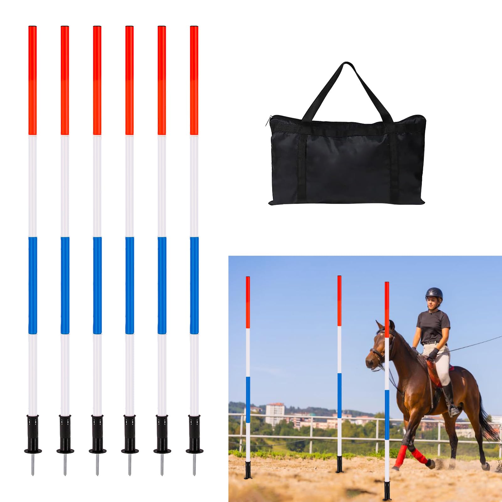 Photo 1 of 6 Pcs Pole Bending Poles for Horses with Bag, 6FT Adjustable Pole Training Equipment for Horse and Dog