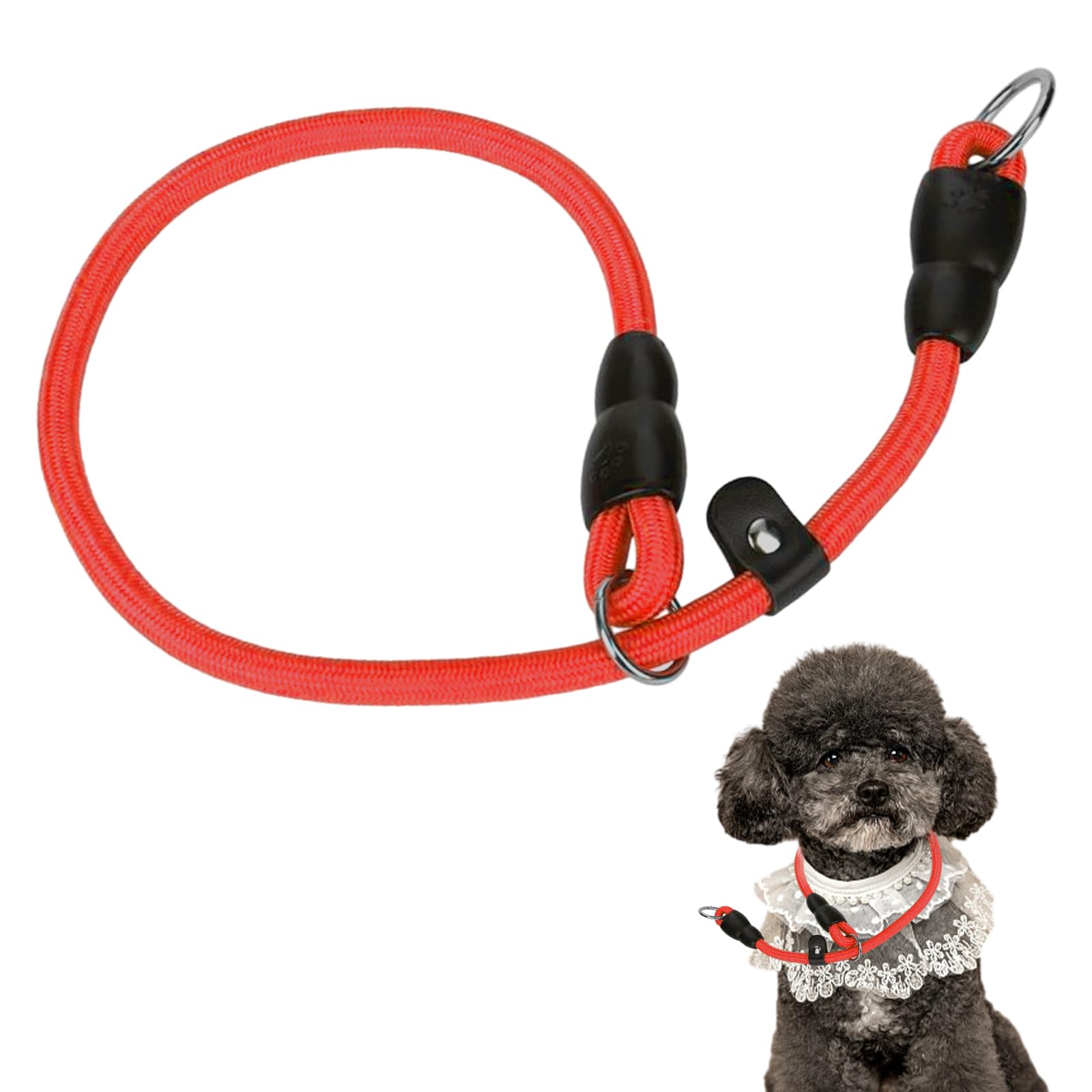 Round Nylon Rope Choke Collar for Dog Training - Adjustable Stopper for Small, Medium, and Large Dogs (Red)