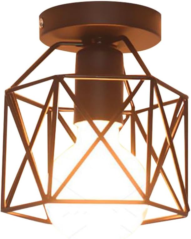 WOERFU Semi-Flush Mount Ceiling Lights Metal Retro Industrial Flush Mount Light Fixture Mini Edison Kitchen Bar Light (Iron Shade)