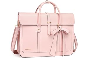 MOSISO Laptop Bag for Women, 15-15.6 inch PU Leather Laptop Shoulder Bags Convertible Backpack, 16 inch Messenger Bags Casual Handbag Work Briefcase Travel Computer Bag with Bowknot, Pink
