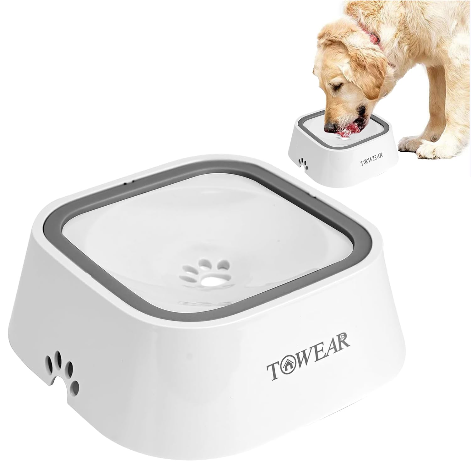 No Splash Dog Water Bowl with Floating Disk, 1.5L Slow Drinking Feeder, Anti-Overflow Anti-Choking No Spill Pet Water Bowl For Dog Cat Puppy Kitten (White)