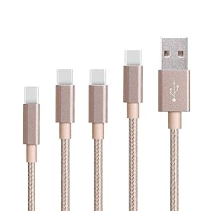 HKYUSHINE USB C Cable 4Pack 3ft 6ft 10ft Nylon Braided Type C Cable Charger USB Type C Cable Fast Charging Cord for Galaxy Note 8 S10 9 8 Plus, LG G5 G6 V30, HTC 10, Nexus 5X/6P Golden