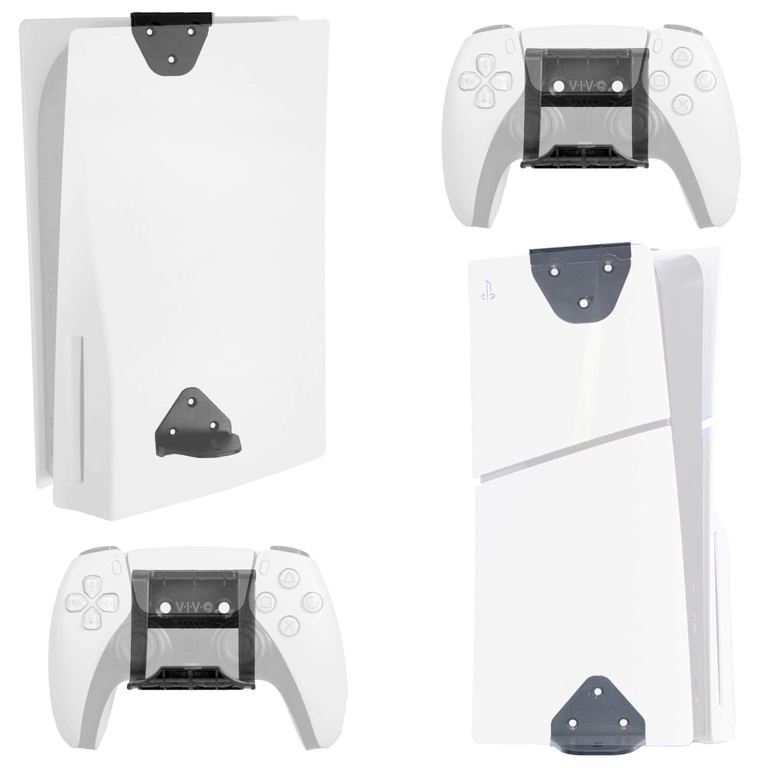 VIVO 2-in-1 Wall and Under Desk Mount Bracket Designed for PS5 and PS5 Slim Gaming Console, PlayStation 5 Standard and Digital Edition, Vertical Wall Display, 2 Controller Mounts, Black, MOUNT-PS5C