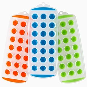 Lily's Home Silicone Mini Ice Cube Trays with Easy Push and Pop Out Materials, Ideal for Sports or Water Bottles, Assorted Bright Colors (11" x 4 1/2" x 1", Set of 3)