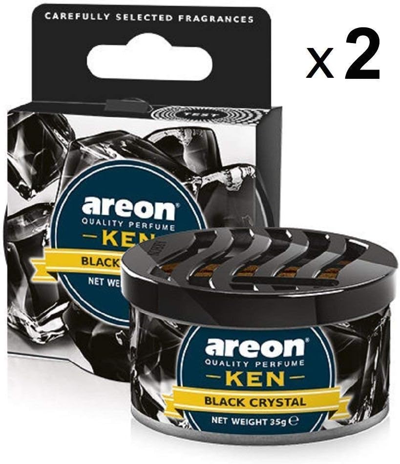 AREON Ken Car Air Freshener Tin Black Crystal Can Mini Home Top Up Adjustable Vented Lid 3D Multi Pack Set of 2