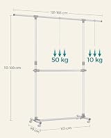 SONGMICS Double Clothes Rail Extendable Top Rail White LLR401W01 113-180 cm view 4