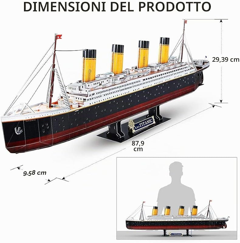 Puzzle 3D Titanic LED, Grande Modello Nave 266 Pezzi