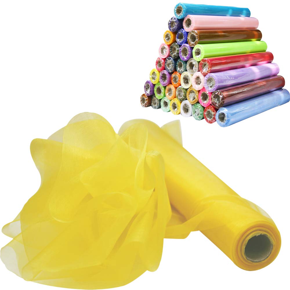 Time to Sparkle 26M x 29cm Sheer Organza Roll Sash Fabric Table Runner Sashes Chair Cover Bows Swags Wedding Party - Yellow Gold