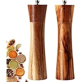 Salt and Pepper Grinders Set, 8 inch Acacia Wooden Salt and Pepper Mills Shakers Kit Ceramic Rotor with Strong Adjustable Coa