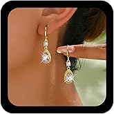 Andelaisi Boho Crystal Teardrop Earrings Vintage Rhinestone Chandelier Earrings Waterdrop Gemstone Earring Crystal Cz Wedding Bridal Earring for Women