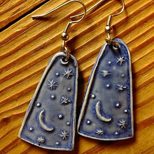 Moon and Stars Earring, Cobalt Blue, Porcelain