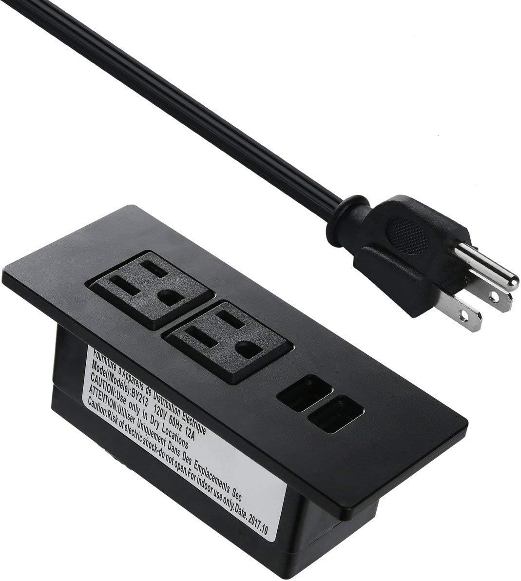 Recessed Power Strip Socket wiht USB,Desk 2Outlet Surge Protector with