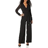 Tommy Hilfiger Womens V-neck Tie Scuba Crepe Straight Leg Jumpsuit
