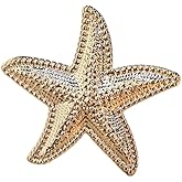 Dtja Big Starfish Statement Ring for Women Gold Plated Fashion Adjustable Expandable Ocean Sea Marine Beaded Star Shaped Open Wrap Finger Rings Comfort Fit Holiday Y2K Party Jewelry