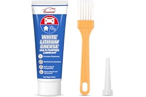 Onarieer White Lithium Grease, Multi-Purpose Lubricant Lithium Grease with Brush, Garage Door Hinge Lubricant for Metal-to-Metal Applications, Ideal for Automotive, Marine, and Industrial Use (1oz)