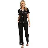 Jessica Simpson Women’s Button Down Pajama Set with Notch Collar & Short Sleeves, 2 Piece Sleepwear & Loungewear, Relaxed Fit