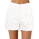 luvamia Cargo Shorts for Women Casual Summer High Waisted Chino Shorts Ribbed Elastic Waist Utility Pockets Comfy Shorts