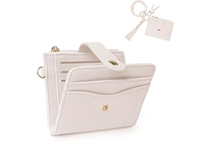 KNGITRYI Small Wallets Woman,Card Wallet Keychain Wristlet Wallets for Women RFID Card Holder with Coin Pocket & Id Window (Faux Leather, Beige)