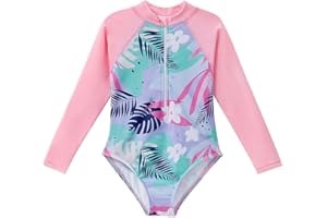 Century Star UPF50+ Long Sleeve Swimsuit Girls Toddler Kids Teen Rash Guard One Piece Bathing Suit Cute Swimwear Zipper 2-15Y
