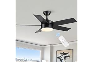 POCHFAN 44 inch Black Ceiling Fan with Light Remote Control, Dimmable LED Ceiling Fans with Lights, 3-Colors, Reversible, Modern Ceiling Fan for Bedroom, Dining Room, Living Room