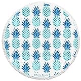 Bonita Beach Collection Round 'Roundie' Beach Towel Thick Terry Cotton with Fringe Tassels - Various Designs & Colors (The Maui (Blue Pineapple))