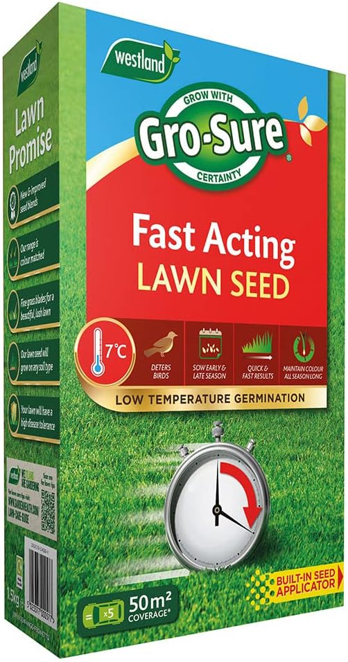 Gro-Sure Fast Acting Grass Lawn Seed 50 m2 1.5 kg Blue Green