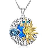 AOBOCO 925 Sterling Silver Moon Sun Star Necklace Celtic Jewelry for Women Girls