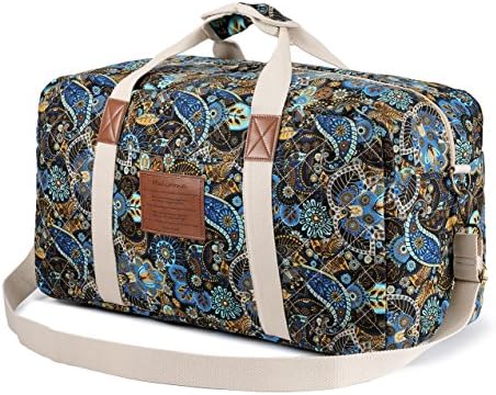 Malirona Canvas Weekender Bag Travel Duffel Bag for Weekend Overnight Trip (Black Flower) 1 Malirona Canvas Weekender Bag Travel Duffel Bag for Weekend Overnight Trip (Black Flower)