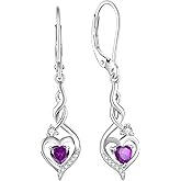Inpasne Infinity Dangle Drop Earrings for Women 925 Sterling Silver Heart Leverback Twisted Earrings with Birthstone Jewelry Gifts for Her