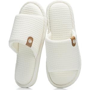 GOEWY Open Toe Slippers for Women Memory Foam House Shoes indoor outdoor | Breathable Cozy Waffle,Non Slip lightweight sole,I
