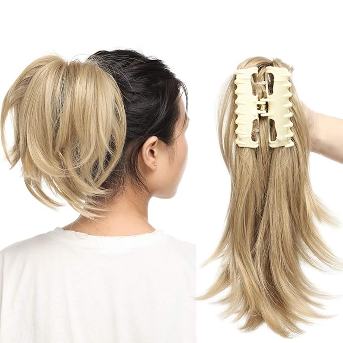12" Claw On Ponytail Clip In Hair Extenions Messy Adjustable Wavy Curly