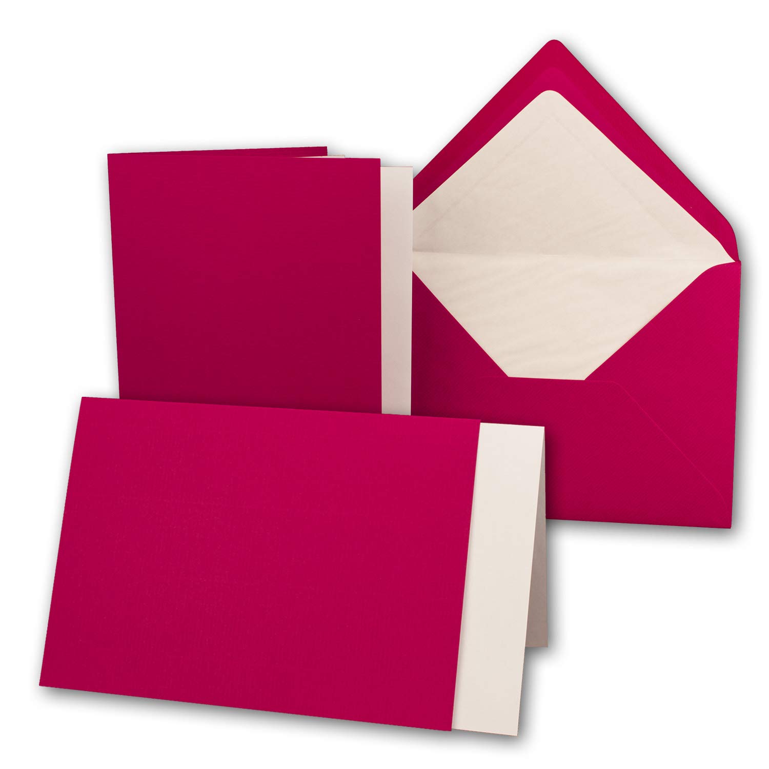 10 x Card Set DIN B6 12 x 17 cm - 120 x 170 mm - Folding Cards with Envelopes and Insert Sheets - Ribbed Structure Surface - Raspberry Red - Vintage Invitation Cards