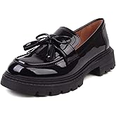 British Style Women's Fashion Loafers, Patent Leather Tassel Loafers, Black Thick-Soled Loafers, Slip-on Thick-Soled Loafers, Simple Casual Flat Shoes, Plus Size Shoes.