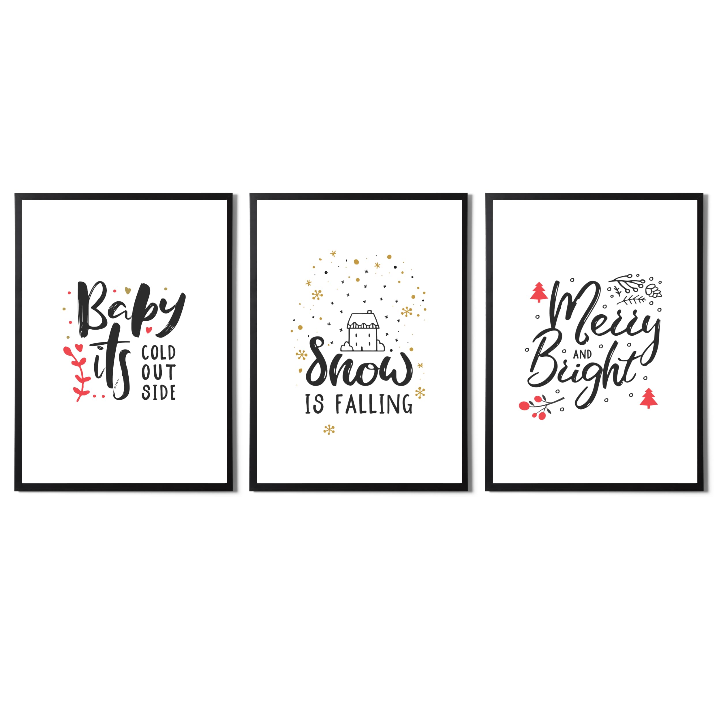 State Media Vision Christmas Prints Wall Art, Set of 3 Snow is Falling Home Decor Posters, A4 and A3 Size, Framed or Unframed Wallart (Snow is Falling Set, A3 Size) — image 1
