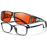VIEWBETTER Anti 99.99% Blue Light Blocking Glasses Over Eyeglasses, Wraparound Fitover Amber Orange Computer Gaming Eyewear