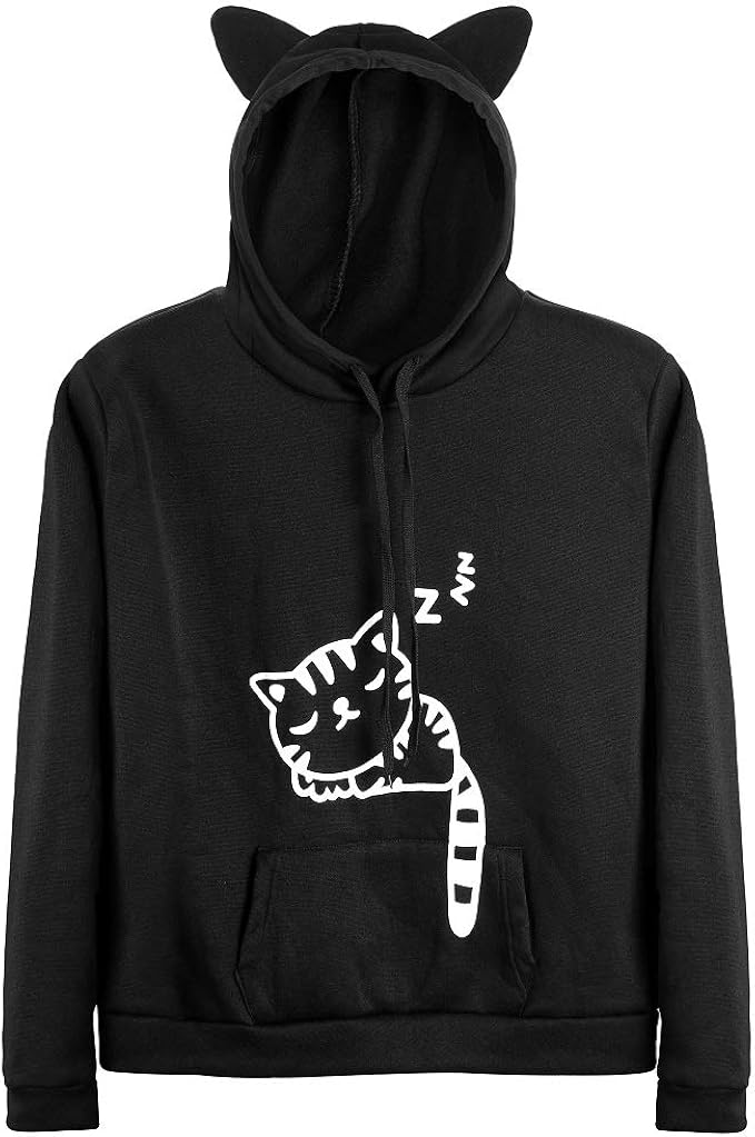 cat printed hooded sweatshirt