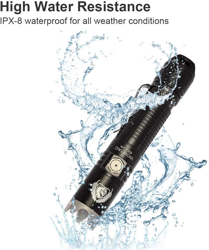 WOWTAC BSS V4 Tactical LED Flashlight, strike bezel, Super Bright 1785 Lumens Rechargeable EDC Flashlight, Waterproof IPX8 Portable Outdoor Handheld Light for Camping Hiking Emergency Self-protect- CW - - 