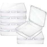 Jetec 6 Pieces Small Clear Plastic Storage Box, 3.3 x 3.3 x 1.1 Inch | Hinged Lids, Small Plastic Organizer for Beads Jewelry Crafts, Clear Boxes with Visible Sorting, Compact Portable Storage