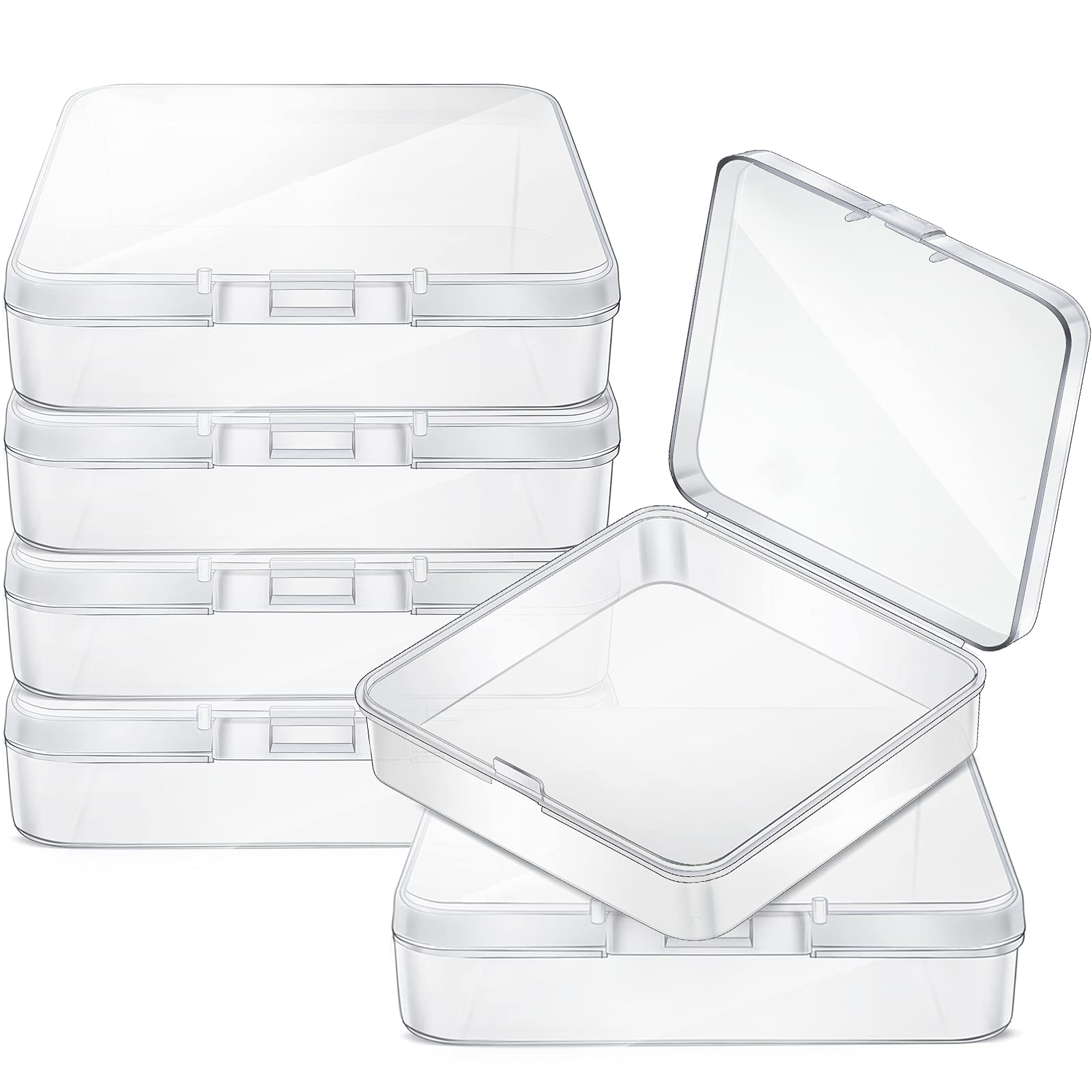 Photo 1 of **Missing 2 pieces**
6 Pieces Mini Plastic Clear Beads Storage Containers Box for Collecting Small Items, Beads, Jewelry, Business Cards, Game Pieces, Crafts (3.3 x 3.3 x 1.1 Inch)
