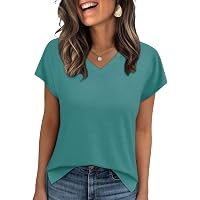 WIHOLL Womens Tops Basic Summer V Neck T Shirts Short Sleeve Dressy Casual Loose Fit Cute Tee Clothes Trendy Fashion Outfits