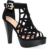 TRENDSup Collection Open Toe Ankle Strap Sandal – Western Bootie Stacked Heel Open Toe Cutout Shoes